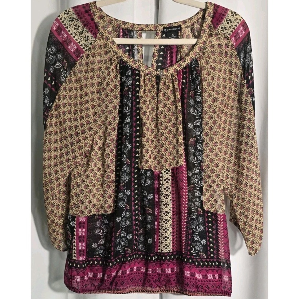 New Direction Sz Medium Lightweight Sheer Boho Bohemian Shirt Top